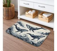 Whale Patterns Tapis de bain à séchage rapide, monochrome océanique, absorbant, antidérapant, lavable en flanelle pour salle de bain, toilettes, toilettes, 50,8 x 81,3 cm