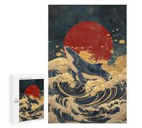 Whale Riding Waves with Red Sun-1 Puzzle 1000 Pièces Educa Jouet en Bois Cadeau Unique Décoration Intérieure Jeu Éducatif Challenge Toy Adultes Et Enfants À Partir De 14 Ans 1000 PCS
