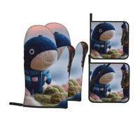 Whale Standing Up Kit de cuisson durable avec gants de four et maniques avec design imperméable et protection thermique