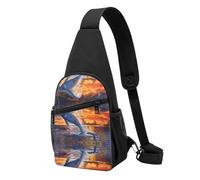 Whale Sunset Sac à bandoulière décontracté en polyester durable avec plusieurs poches et porte-clés et sangle réglable pour homme et femme