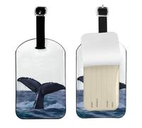 Whale Tail in The Sea Étiquette de bagage en cuir PU - Étiquette d'identification personnalisée pour sac de voyage, design double face, protection de la vie privée, accessoire de voyage idéal