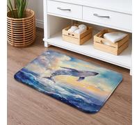 Whale Tapis de bain aquarelle avec éclaboussures de baleine, art de la faune sauvage, absorbant, antidérapant, lavable en mousse à mémoire de forme, décoration d'été, 40,6 x 61 cm, bleu océan