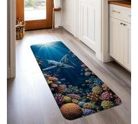 Whale Tapis de couloir antidérapant à motif baleine, océan, corail tropical, poisson d'été, bleu, tapis d'intérieur qui ne perd pas ses poils pour cuisine, salle de bain, entrée, table de chevet, 0,6