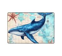Whale Tapis en flanelle lavable pour salon, chambre à coucher, océan, avec envers antidérapant et décoration d'intérieur et de bureau Motif baleine 120 x 180 cm