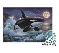 Whale Watching at Night Puzzle 1000 Pièces Educa Jouet en Bois Cadeau Unique Décoration Intérieure Jeu Éducatif Challenge Toy Adultes & Enfants des 14 Ans 52x38cm/1000pcs