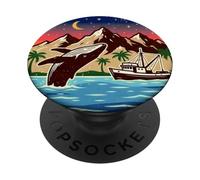 Whale Watching Crew Retro Vintage Humpback Whale Lover Ocean PopSockets PopGrip Adhésif