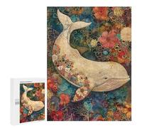Whale with Flowers Art Print Puzzle 500 Pièces Educa Jouet en Bois Cadeau Unique Décoration Intérieure Jeu Éducatif Challenge Toy Adultes Et Enfants À Partir De 14 Ans 500 PCS