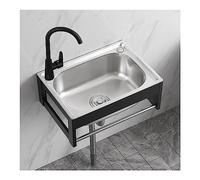 whalebee Extérieur Évier en Acier Inoxydable, Mural Évier De Cuisine avec Support, Grandecapacité Lavabo Commercial De Cuisine pour Laver Les Fruits, avec Robinet Pivotant À 360° Et Bonde