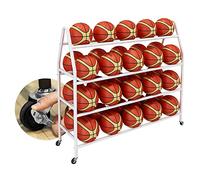 whalebee Porte Ballon Basket Foot Volley Support De Rangement à 4 Niveaux | Organisateur D'équipement De Sport avec roulettes, mobile Gain de place pour terrains clubs stades(White,48IN)