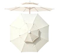 whalebee Toile De Parasol De Remplacement 270cm 300cm Toile De Rechange De Parasol rond d'extérieur 8 Baleines avec cordelette, Double Top Auvent Housse de Rechange(White,2.7m - 8Ribs)