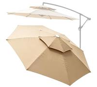 whalebee Toile De Rechange Pour Parasol Pour 8 Baleines, 2.7M/3.0M Auvent De Rechange Pour Parasol De Terrasse Avec Cordelette Protection UV Double Top Polyester Toile(Khaki,2.7m - 8Ribs)