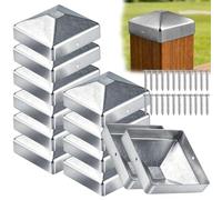 WhaleO 12 Pièces Chapeau Poteau 7x7 CM, Acier Galvanisé, Antirouille | Capuchon Poteau 7x7 avec 24 Vis pour Protéger Les Poteaux en Bois et Anti-Craquelage