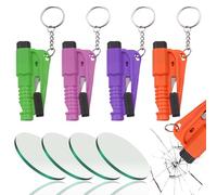WhaleO 4 Pièces Brise Vitre Coupe Ceinture avec Verre de Test, Coupe Ceinture Brise Vitre Porte Clef Brise Vitre Voiture Marteau Securite Voiture Marteau d’Urgence pour Une Évasion Rapide et Sécurisée