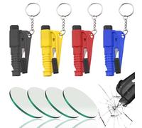 WhaleO 4 Pièces Brise Vitre Coupe Ceinture avec Verre de Test, Coupe Ceinture Brise Vitre Porte Clef Brise Vitre Voiture Marteau Securite Voiture Marteau d’Urgence pour Une Évasion Rapide et Sécurisée