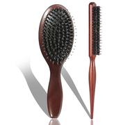 WhaleO Kit de 2 Brosse Cheveux Poils de Sanglier pour Femmes, Hommes, Enfants, Brosse a Cheveux Poils de Sanglier pour Cheveux Fins et Fins, Brosse en Poil de Sanglier, Améliore la Texture des Cheveux