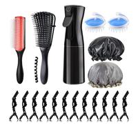 WhaleO Set pour cheveux bouclés : brosse coiffante, massage cuir chevelu, pulvérisateur, bonnet de douche et pinces - pour cheveux naturels, ondulés, humides et secs