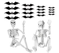 WhaleO Squelette Halloween Avec Chauve Souris Halloween Decoration Halloween Squelette d'Halloween Complet de 40 CM avec Articulations Mobiles pour Halloween,Extérieur,Intérieur,Jardin,Maison,Terrasse