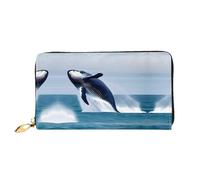 Whales at sea Portefeuille long en cuir, impression double face, matériau en cuir microfibre, unisexe, imperméable et durable, noir, taille unique