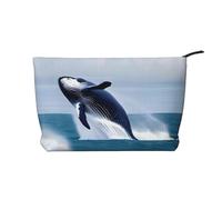 Whales at sea Printed Corduroy Cosmetic Bag - Sac de rangement pour femme avec fermeture éclair