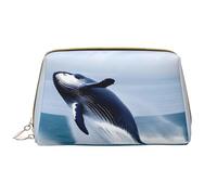 Whales at Sea Trousse de maquillage en cuir portable de grande capacité avec poche