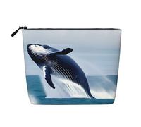 Whales at sea Trousse de maquillage style chanvre - Pochette de rangement étanche pour produits de toilette de voyage et rangement quotidien