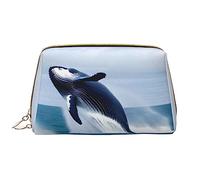 Whales at sea Trousse de toilette en cuir étanche avec fermeture éclair pour femme Marron, blanc, Taille unique