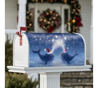 Whales Couvertures magnétiques de boîte aux lettres de Noël, chapeaux de Père Noël, étoiles, décorations de boîte aux lettres pour extérieur, jardin, cour, 53,3 x 64,9 cm
