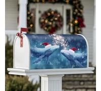 Whales Housses magnétiques de boîte aux lettres en forme de flocons de neige, chapeaux de Père Noël, décorations de boîte aux lettres pour extérieur, jardin, 53,3 x 64,9 cm, bleu