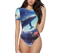 Whales Swimming Under The Sea Graphic T-shirt moulant à col rond pour femme - Haut à manches courtes - Tailles S-XXL, noir, Taille L