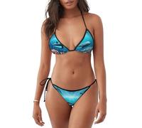 Whales Under The Sea Bikini imprimé pour femme sexy et mince, convient pour les vacances à la plage et les fêtes à la piscine, noir, Taille L