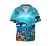 Whales Under The Sea Chemise à manches courtes pour homme Imprimé décontracté Boutonné Tailles S-4XL, noir, Taille S