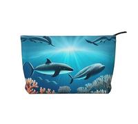 Whales under the sea Corduroy Cosmetic Bag Sac à main portable à fermeture éclair pour femme, adapté pour les voyages et le stockage quotidien, cosmétiques