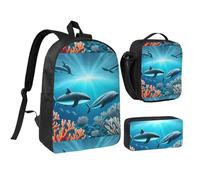 Whales Under The Sea Ensemble sac à dos 43,2 cm, joli imprimé, tissu Oxford durable.