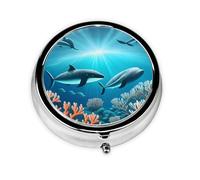 Whales Under The Sea Mini pilulier rond, léger et portable, avec 3 inserts en plastique, convient pour le transport dans les poches ou les portefeuilles.