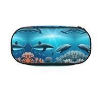 Whales Under The Sea Trousse à crayons de grande capacité - Boîte de rangement multifonctionnelle, portable et durable pour fournitures de bureau et scolaires, Noir , Taille unique, Trousse de beauté