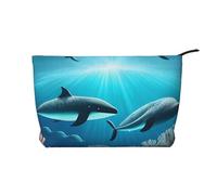 Whales Under The Sea Trousse de maquillage en velours côtelé avec fermeture éclair pour voyage, articles de toilette et utilisation quotidienne