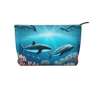 Whales Under The Sea Trousse de maquillage multifonction en velours côtelé avec fermeture éclair 22 x 7 x 17 cm pour voyage, camping, vacances, fitness, Noir , Taille unique