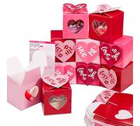 Whaline 24 boîtes à friandises/cadeaux pour la Saint-Valentin avec fenêtre - 7,6 cm - instructions (français non garanti) - friandises, biscuits, bonbons, loisirs créatifs - cœur rouge/rose/rouge rosé