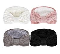 Whaline 4 Pack Twisted Knit Headbands Winter Knotted Head Wraps Fuzzy Lined Headband Thick Crochet Turban Ear Warmer Elastic Hair Band Accessories for Women (White, Pink, Black, Grey)