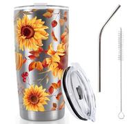 Whaline Gobelet à vin en acier inoxydable avec paille et brosse de nettoyage pour l'automne et l'Action de grâce, tasse à café pour femme, petite amie, meilleure amie, épouse, amoureuse, conjointe,