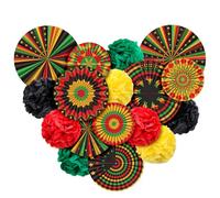 Whaline Juneteenth Lot de 17 éventails en papier à suspendre en forme de fleur en nid d'abeille Noir Rouge Jaune Vert Pour fête afro-américaine Kwanzaa salle de classe mur