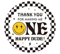 Whaline Lot de 100 autocollants ronds « One Happy Dude Thank You » - Pour sacs à friandises, enveloppes, boîtes cadeaux
