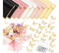 Whaline Lot de 100 épingles à bouquet de mariage - 48 pièces - Papillons dorés 3D - Décoration murale - 15 feuilles de papier cadeau 5 couleurs - Pour mariage, fête des mères, anniversaire
