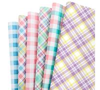 Whaline Lot de 12 feuilles de papier cadeau de Pâques - 6 motifs pastel - Buffalo - Papier d'art coloré à carreaux - Papier décoratif pour printemps, Pâques, vacances, toutes les occasions - 50 x 70 cm