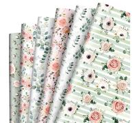 Whaline Lot de 12 feuilles de papier cadeau floral aquarelle rose vert papier cadeau plié plat printemps art papier pour loisirs créatifs, décoration de fête