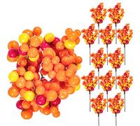 Whaline Lot de 12 tiges de Baies Oranges artificielles pour décoration d'automne, Sapin de Noël, Artisanat, Mariage, décoration de Maison de Vacances