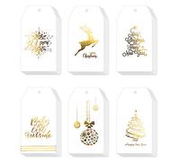 Whaline Lot de 120 étiquettes cadeaux de Noël en papier doré avec ficelle pour décoration de fête du Nouvel An