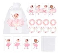 Whaline Lot de 16 chouchous en forme de ballerine avec nœud en dentelle avec cartes de remerciement et sacs en organza pour filles, récital de danse, cadeau d'anniversaire