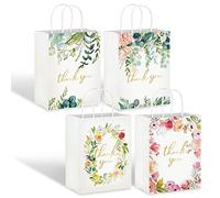 Whaline Lot de 16 petits sacs de remerciement en papier kraft blanc à motif floral pour mariage, anniversaire, fête prénatale, fête prénatale, 16 x 22,1 x 7,9 cm