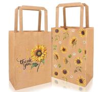 Whaline Lot de 16 sacs cadeaux en papier kraft avec poignées en forme de tournesol rustiques jaunes pour affaires, mariage, anniversaire, vacances d'été